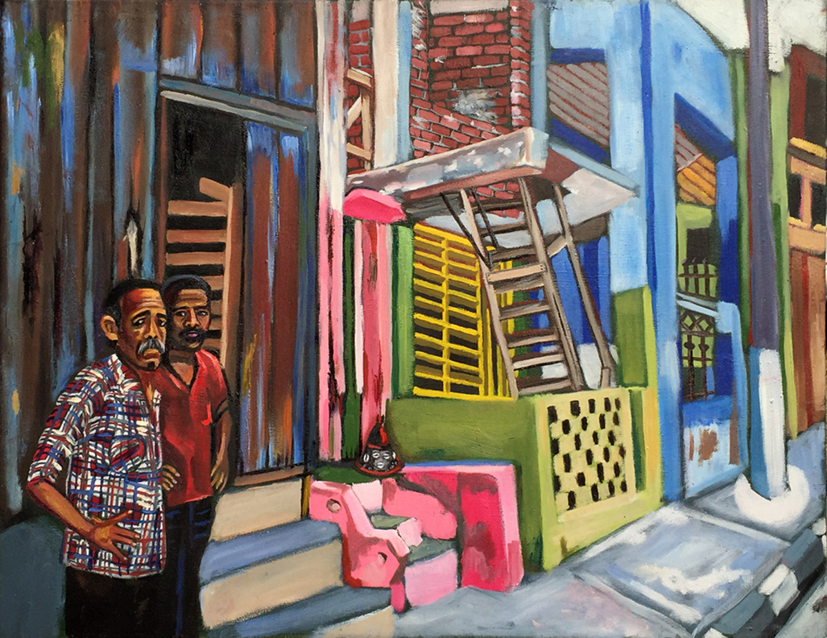 Lili Bernard. Calle en Santiago De Cuba con Elegua, 2017. Oil on Canvas, 24x30 - Copy